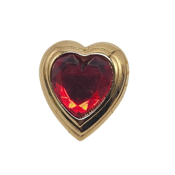 Heart Shaped Gold Tone Brooch With Red Gemstone Center - Picture 1 of 4